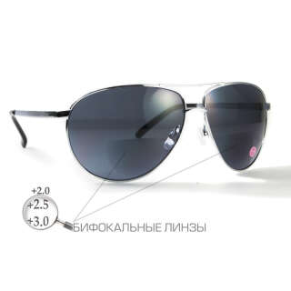 Окуляри біфокальні (захисні) Global Vision Aviator Bifocal (+3.0) (gray), чорні біфокальні лінзи в металевій оправі